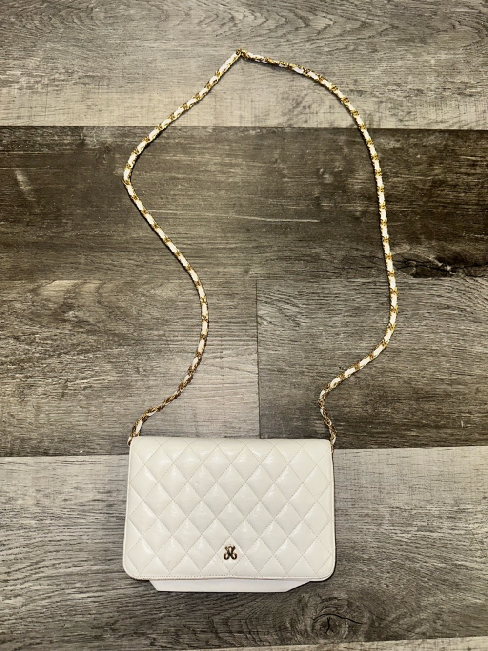 Jay Herbert New York White Quilted Chain Strap Crossbody Clutch Purse